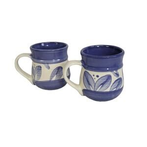 Set Of 2 Pfaltzgraff Villa Flora Blue Stoneware Ceramic Coffee Mugs